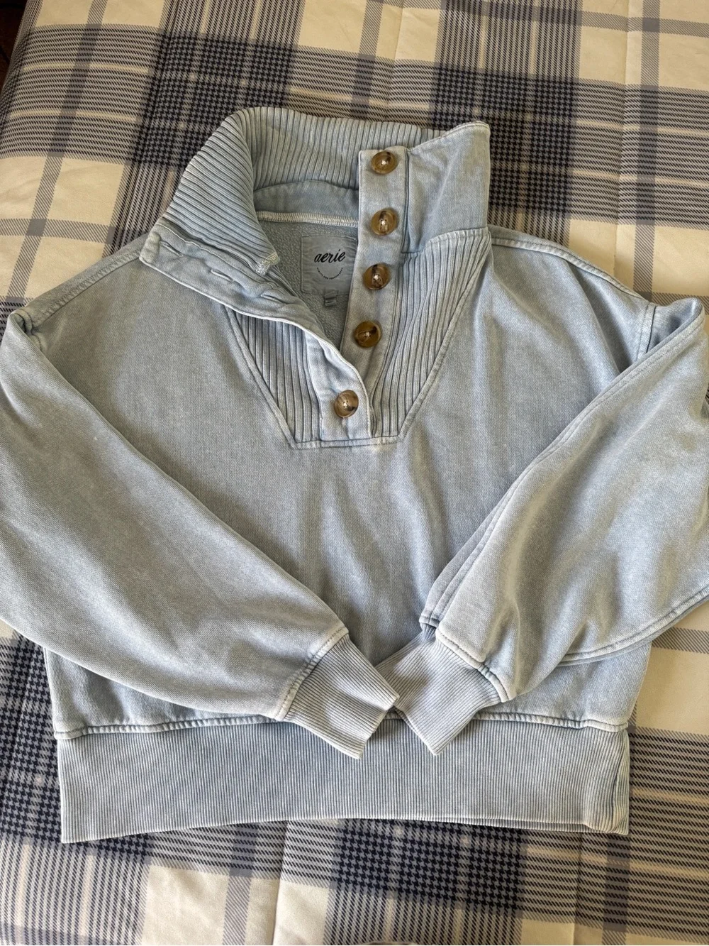 aerie Dusty Blue Button-Up Funnel Neck Pullover and barrel sweatpants set
